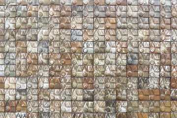 Texture of old dirty ceramic tiles brown and multi color.
