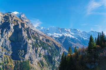 Fototapeta na wymiar Jungfrau mountain as seen from Murren village, Bernese Highlands, Switzerland