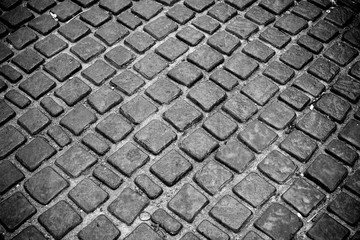 Stone block road pavement