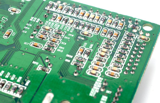Closeup circuit board with electronic components