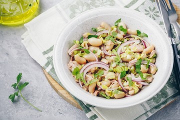 tuna salad with celery, white beans, red onion and parsley