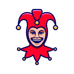 Joker head. Jester icon. Buffoon logo