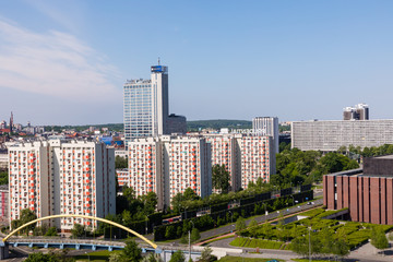 Fototapeta premium Altus tower in Katowice, Poland. The 125 m tall hotel and office building is the 14th tallest in Poland (2014).