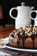 delicious coffee cake dripping with chocolate