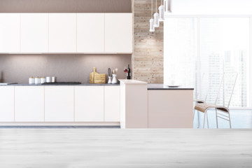 White kitchen interior, close up table