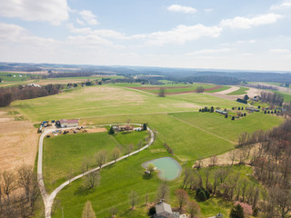 Fototapeta na wymiar Aerial of Farmland in Cross Roads, Pennsylvania