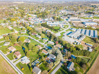 Aerial of the Small Town surrounded by farmland in Shrewsbury, Pennsylvania