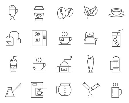 Set of Coffee and Tea line vector icons. Outline style