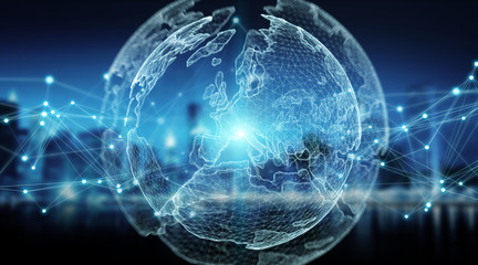 Connections system global world view 3D rendering