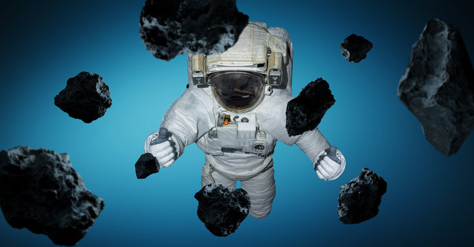 Astronaut isolated on blue background 3D rendering elements of this image furnished by NASA