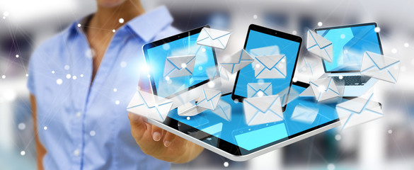 Businesswoman receiving e-mails on her digital devices 3D rendering
