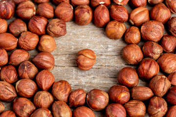 Background in the form of a circle of nuts hazelnut