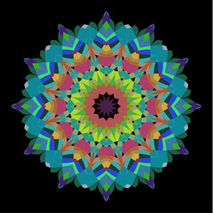 Abstract colorful ethnic styled flower pattern on white  background - mandala style illustration