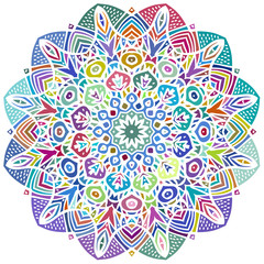 Abstract colorful ethnic styled flower pattern on white  background - mandala style illustration