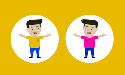 2 kids in white circle on yellow background