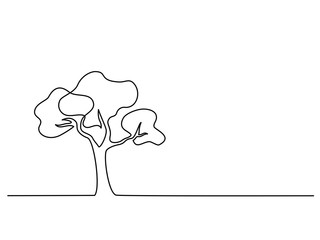 Continuous line drawing. Tree logo. Vector illustration. Concept for logo, card, banner poster flyer
