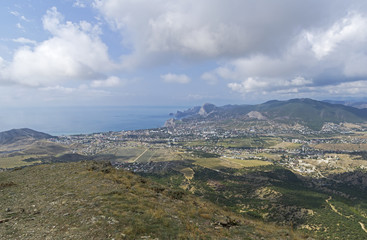 Areal view of the seaside valley on the Black Sea coast of the Crimea.