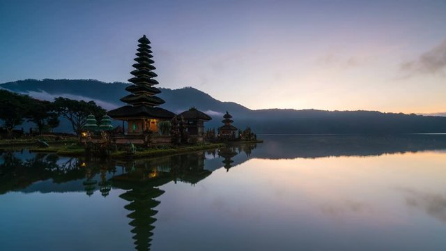 Pura Ulun Danu Bratan, Hindu temple on Bratan lake landscape, one of famous tourist attraction in Bali, Indonesia