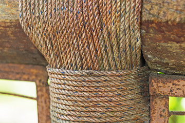 Rope Tied On Wooden Pole. Texture