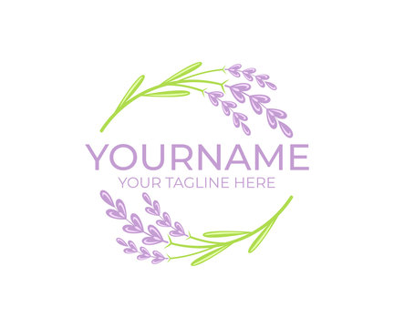 Lavender flower and plant, logo template. Beauty and natural cosmetic oil, circular vectorial design. Nature and organic essential oil, illustration