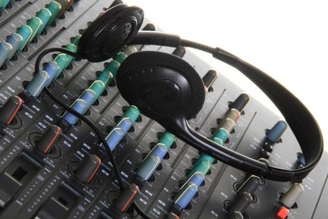 Obraz na płótnie Canvas image of music mixing desk in a studio