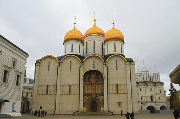 Fototapeta na wymiar Moscow Kremlin fortress and Kremlin Cathedral inside an autumn time