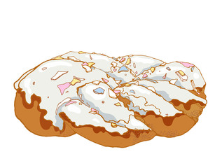 Delicious bun with glaze and sprinkle. Vector illustration food