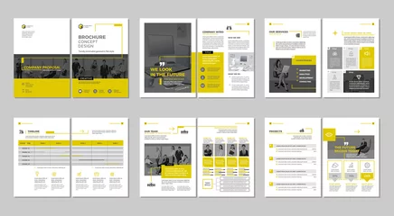Deurstickers Brochure creative design. Multipurpose template with cover, back and inside pages. Trendy minimalist flat geometric design. Vertical a4 format. © galolines