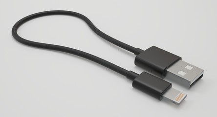 3D rendering - power usb cable with lightning connector isolated on white background.