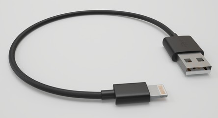 3D rendering - power usb cable with lightning connector isolated on white background.