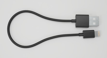 3D rendering - power usb cable with lightning connector isolated on white background.