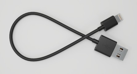 3D rendering - power usb cable with lightning connector isolated on white background.