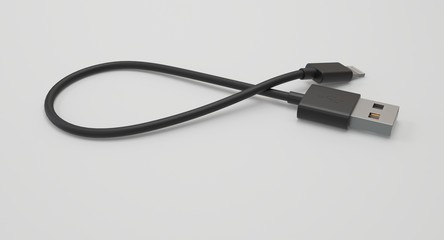 3D rendering - power usb cable with lightning connector isolated on white background.