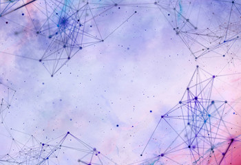 Abstract futuristic background with polygonal plexus shapes consisting dots and lines. 3D illustration