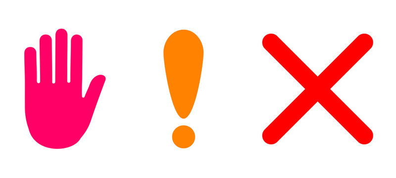 Set stop sign icon with hand, exclamation marc and cross in circle - vector