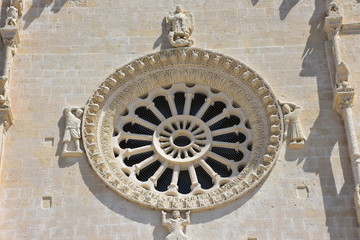 Italy, Basilicata, Matera, city of stones, Unesco heritage, capital of European culture 2019. Cathedral of Maria della Bruna. Details of the facades.