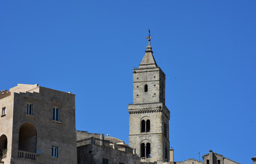 Fototapeta na wymiar Italy, Basilicata, Matera, city of stones, Unesco heritage, capital of European culture 2019. View of the bell tower of the cathedral