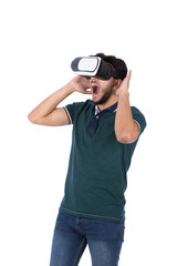 VR glasses player looking up