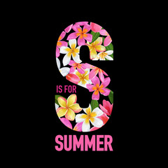 Summertime Floral Poster. Tropical Plumeria Flowers Design for Banner, Flyer, Brochure, Fabric Print. Hello Summer Watercolor Botanical Background. Vector illustration