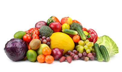 Collection of fruits and vegetables isolated on white background for your project.
