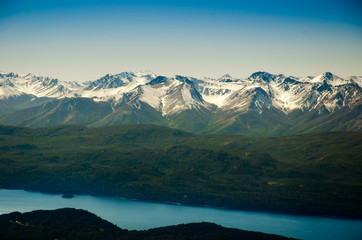 Naklejka na ściany i meble Bariloche, Argentina - Mountain and lake with snow view
