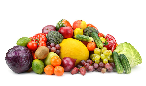 Fototapeta Collection of fruits and vegetables isolated on white background for your project.