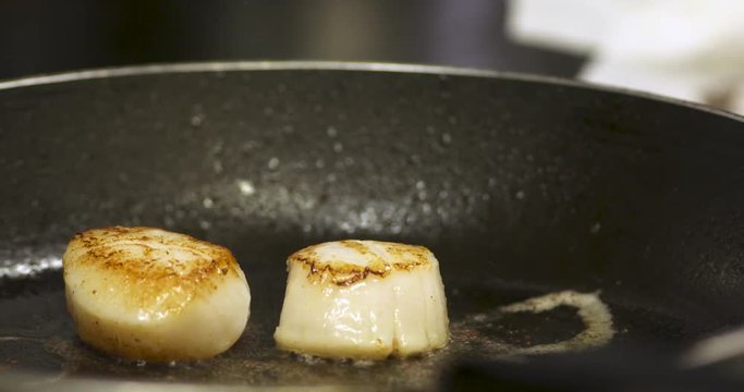 Noix de Saint Jacques po&ecirc;l&eacute;es dans un resturant gastronomique