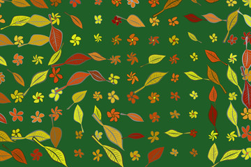 Illustrations of leaves & flowers. Vector, pattern, cover & hand-drawn.