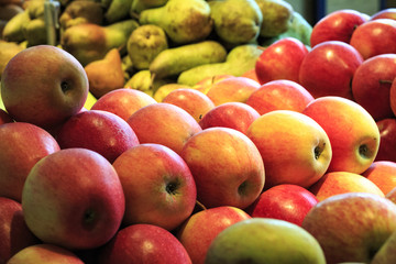Beautiful apples at the supermarket, fresh fruit and full of color 