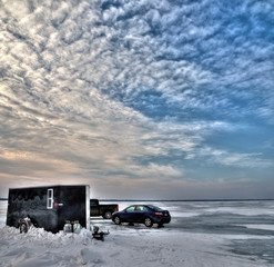 Ice Fishing houses on Frozen Ottertail Lake in Minnesota