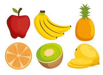 fruits group with nutrition facts vector illustration design
