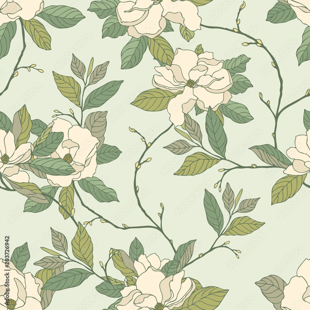 Wall mural seamless pattern with flowers magnolia