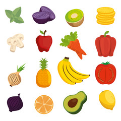 fruits and vegetables group pattern vector illustration design