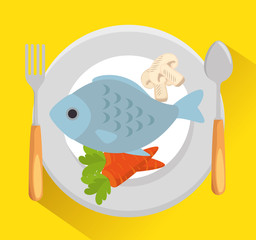 dish with fish and vegetables vector illustration design